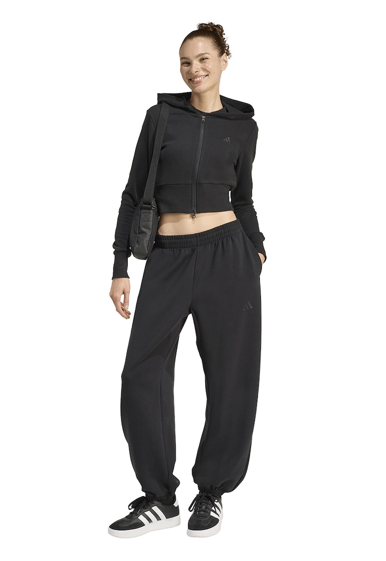 Hanorac crop cu logo - Negru