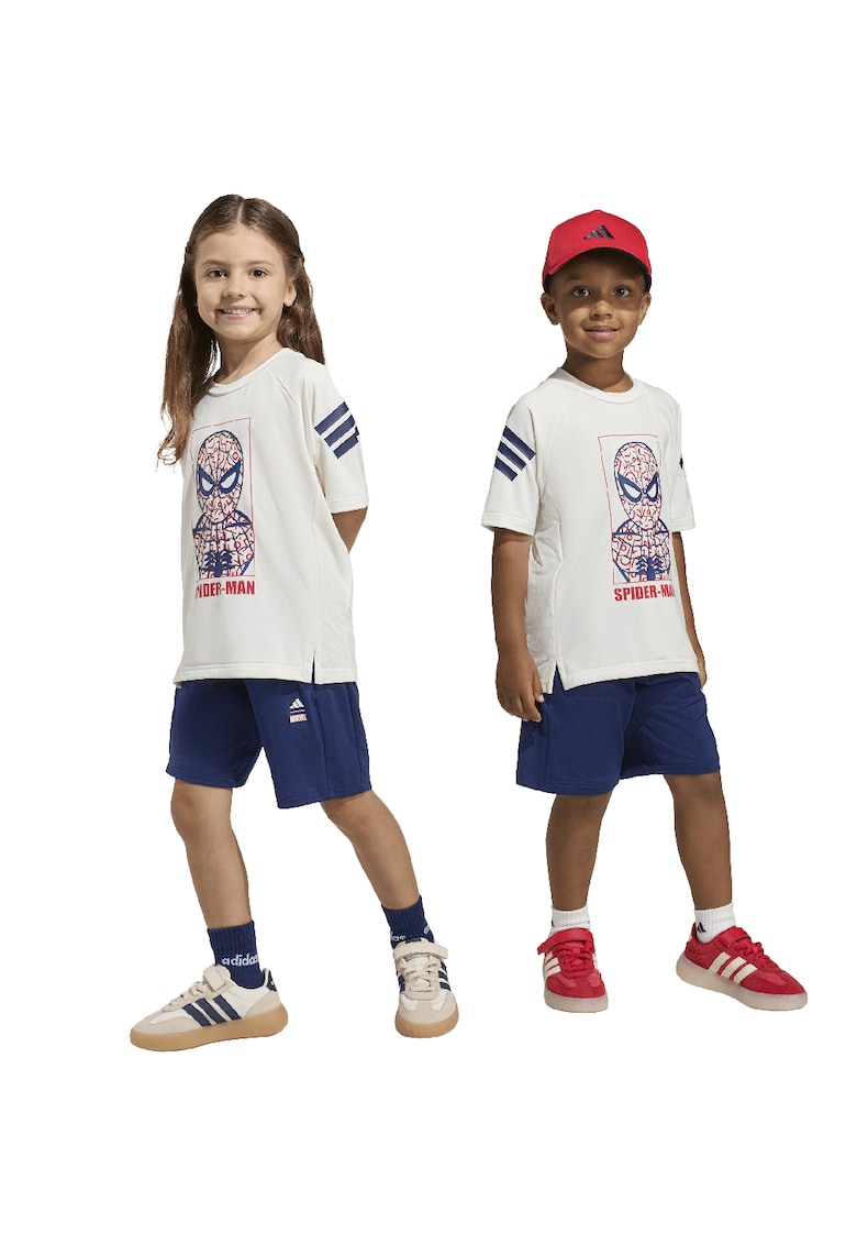 Set de pantaloni scurti si tricou cu imprimeu Spiderman - Albastru inchis/Alb murdar