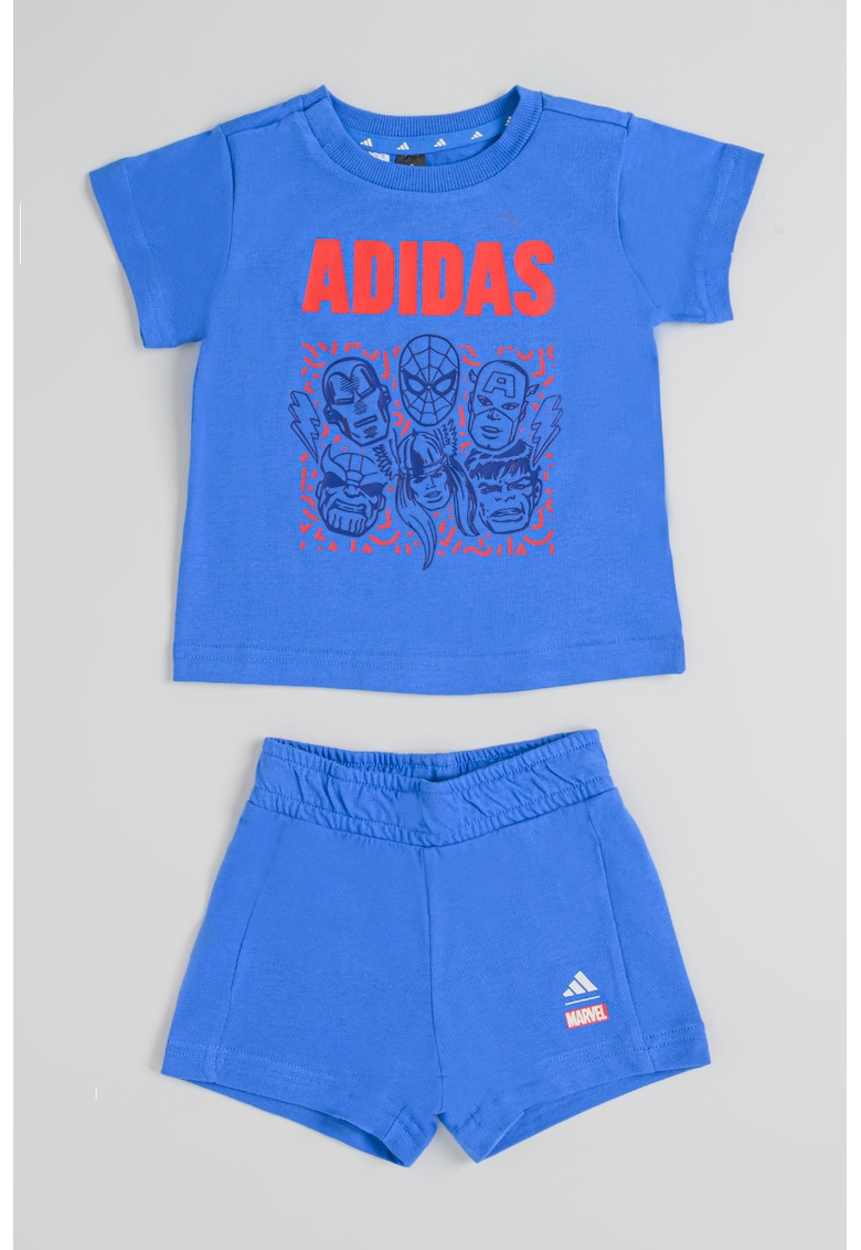 Set de pantaloni scurti si tricou din bumbac cu imprimeu - 2 piese - Rosu/Albastru royal