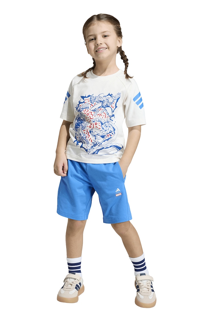 Set de tricou cu imprimeu si pantaloni scurti - Alb murdar/Albastru deschis
