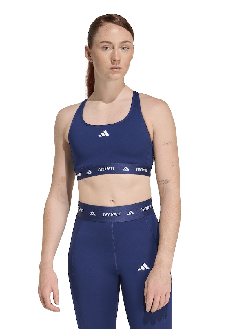 Bustiera cu logo si decupaj pe partea din spate - pentru fitness - Albastru inchis