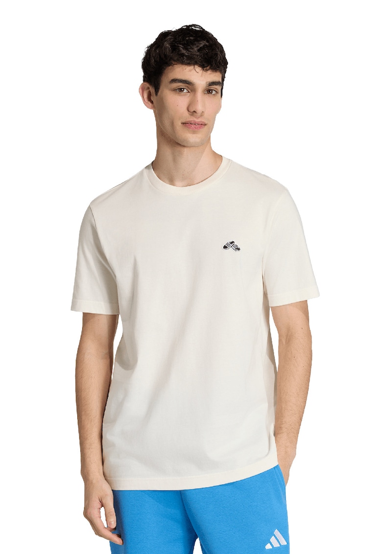 Tricou din bumbac cu imprimeu - Albastru glaciar/Alb murdar