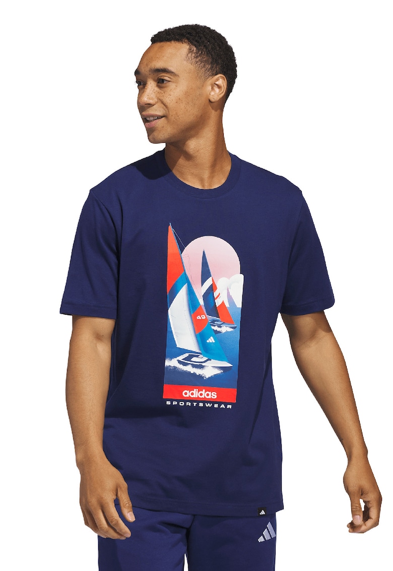 Tricou cu imprimeu grafic Sailing - Portocaliu/Bleumarin