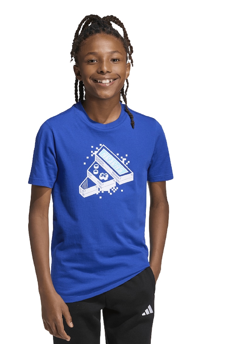 Tricou din bumbac cu imprimeu pe piept Game - Alb/Albastru royal