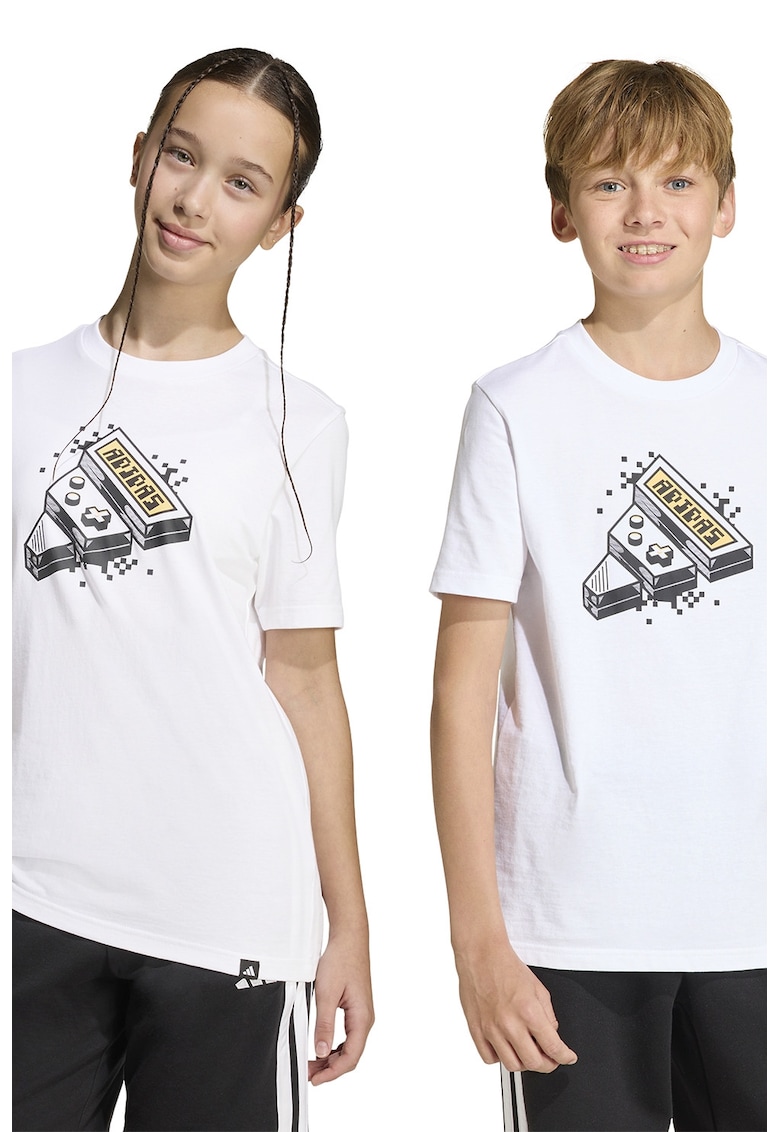 Tricou din bumbac cu imprimeu pe piept Game - Alb/Negru/Galben