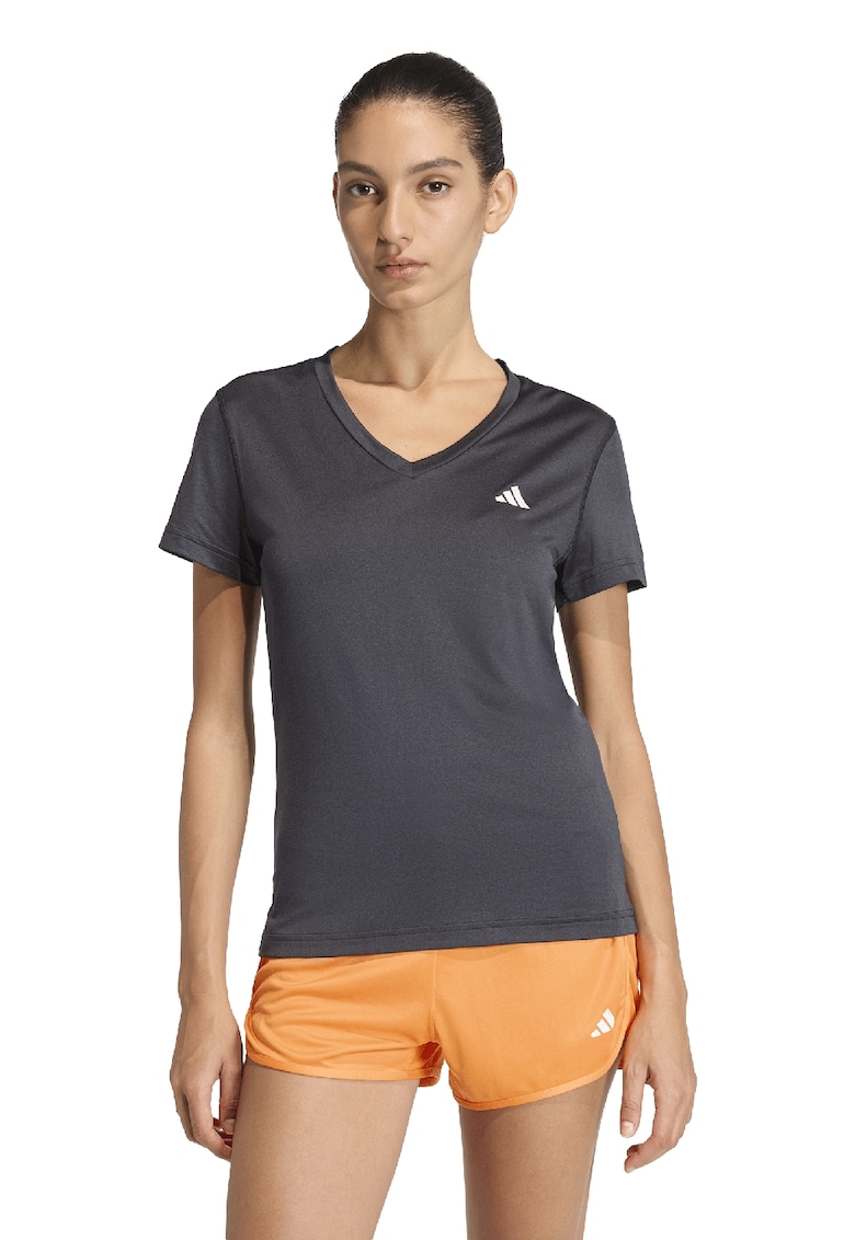 Tricou slim fit cu decolteu in V - pentru fitness Essentials - Negru