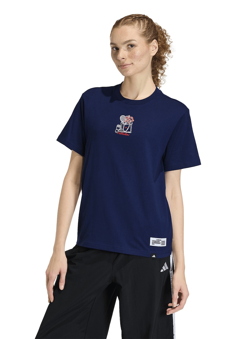 Tricou de bumbac cu detaliu frontal brodat Mini - Albastru inchis