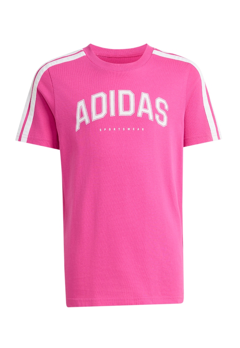 Tricou cu decolteu la baza gatului si logo - Alb/Roz