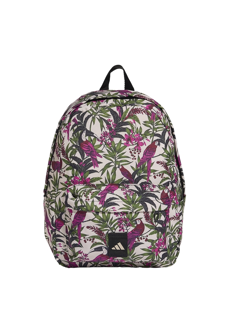 Rucsac cu buzunar frontal si model - Verde/Alb fildes/Fucsia