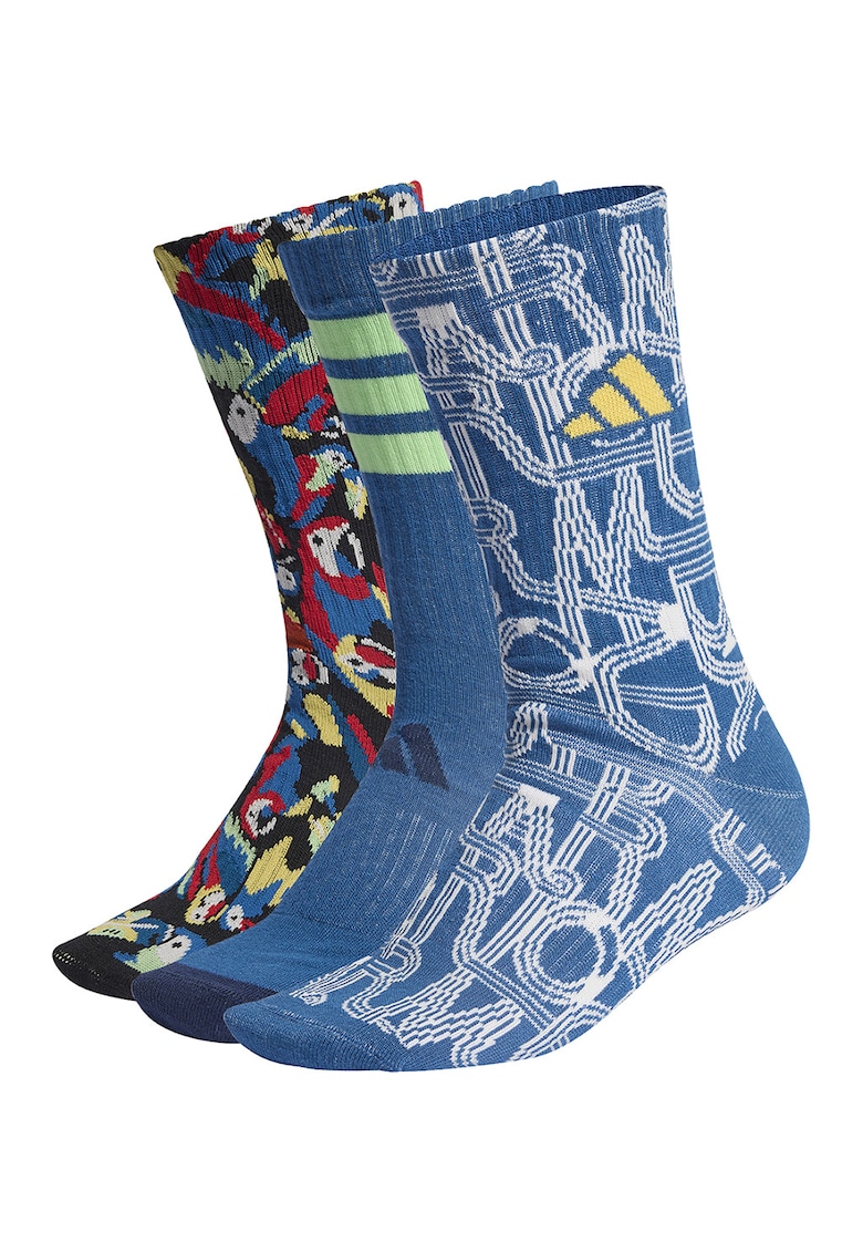 Set de sosete lungi unisex cu model logo Farm - 3 perechi - Rosu vermillion/Albastru deschis