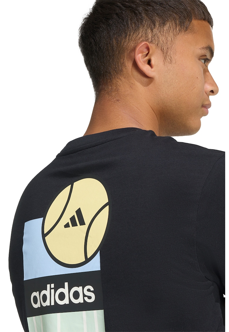 Tricou din bumbac cu decolteu la baza gatului - Negru/Galben pal