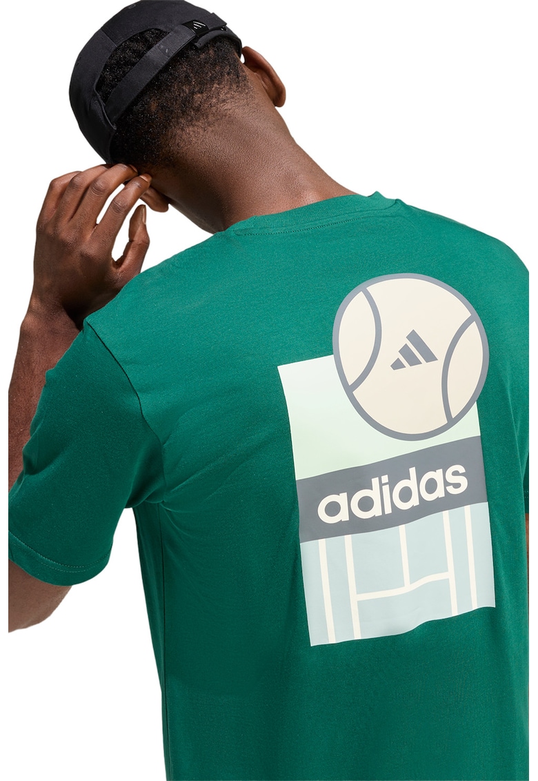 Tricou din bumbac cu decolteu la baza gatului - Verde/Maro nisip