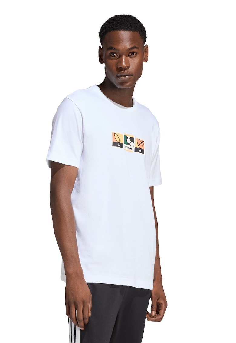 Tricou de bumbac cu imprimeu grafic pe piept - Alb optic