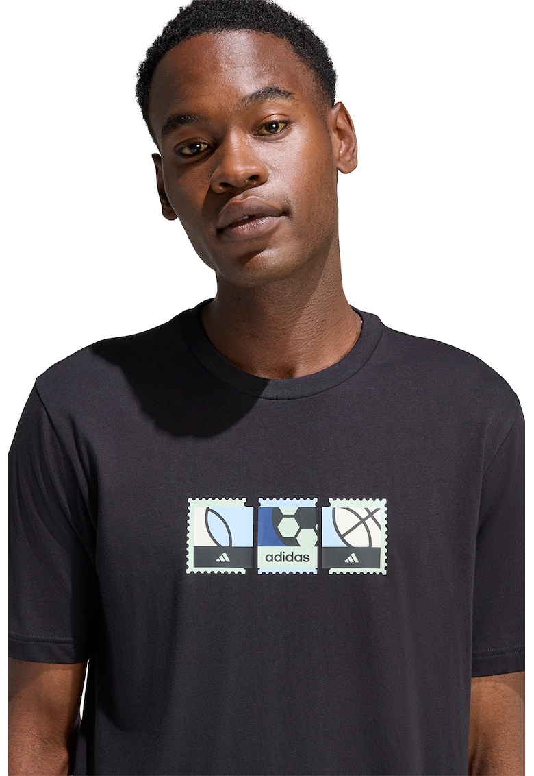 Tricou de bumbac cu imprimeu grafic pe piept - Negru