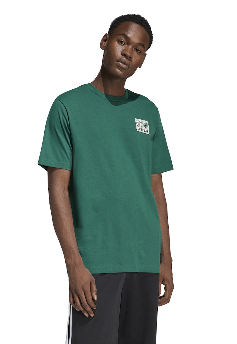 Tricou de bumbac cu aplicatie pe piept Mos - Verde aquamarin