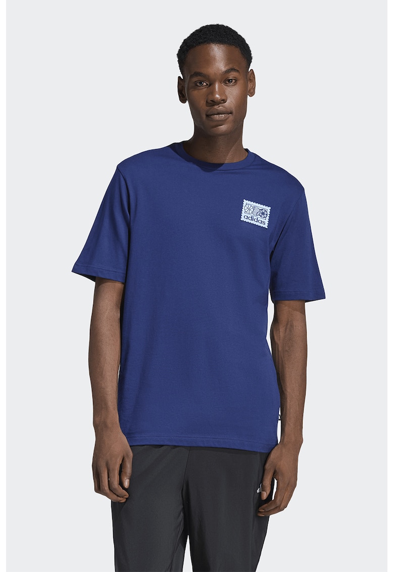 Tricou de bumbac cu aplicatie pe piept Mos - Albastru inchis