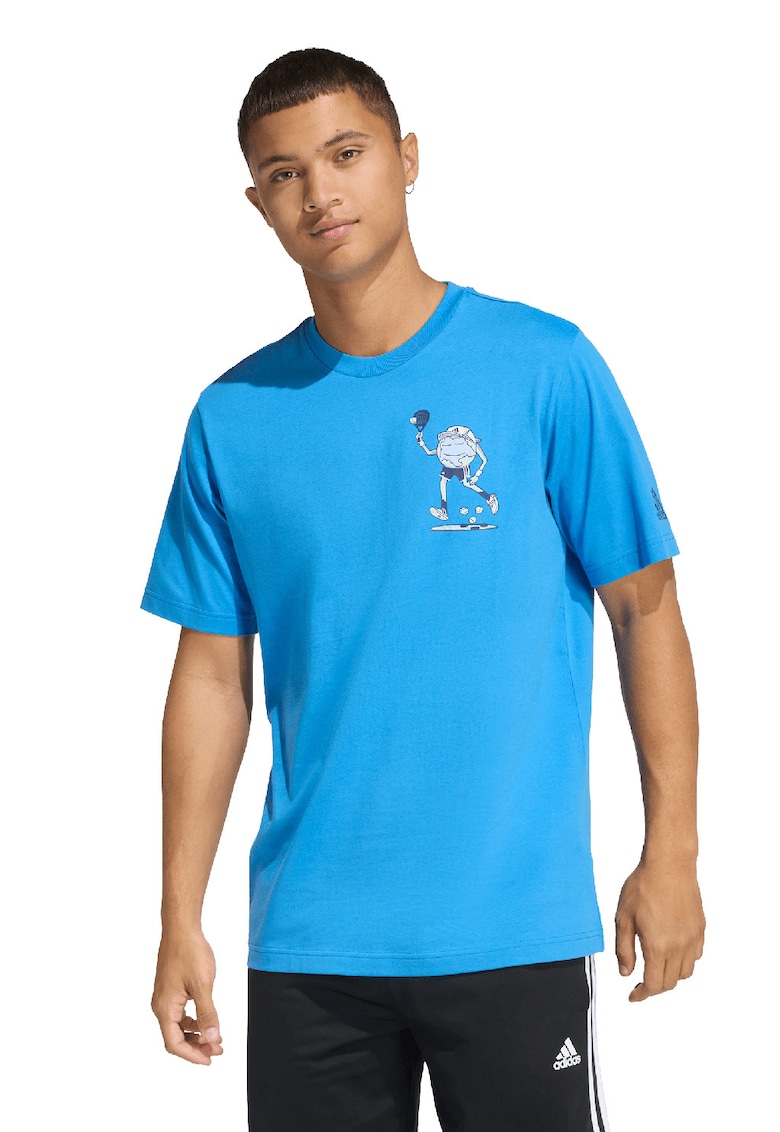 Tricou din bumbac cu detaliu cu imprimeu grafic pe piept - Albastru glaciar