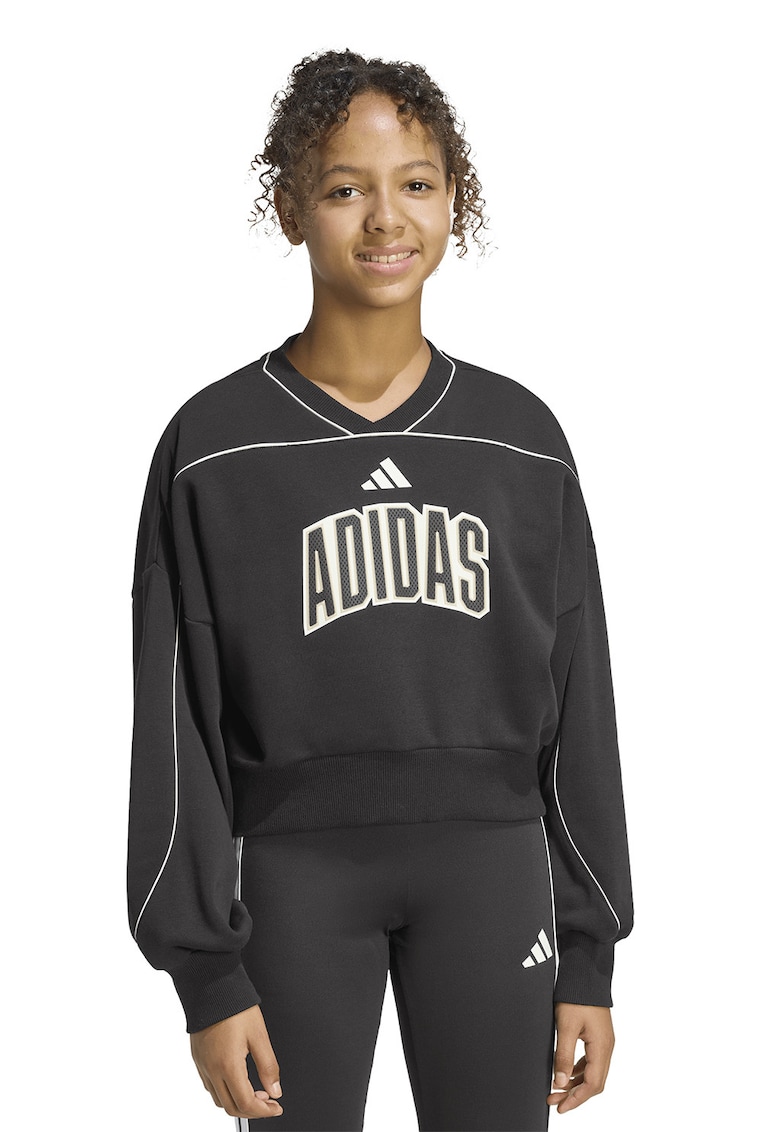 Bluza de trening cu maneci cazute si decolteu en-coeur - Negru/Alb murdar