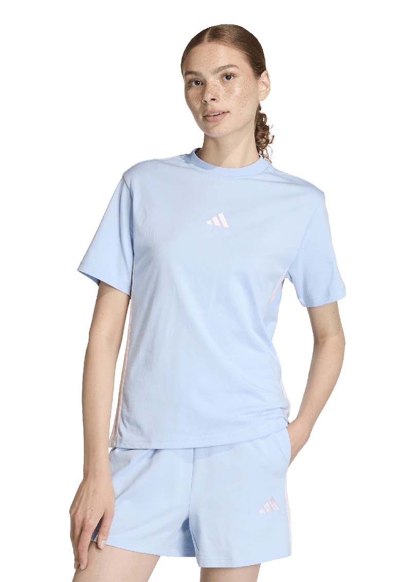 Tricou din bumbac cu decolteu la baza gatului - Albastru pastel/Roz pastel