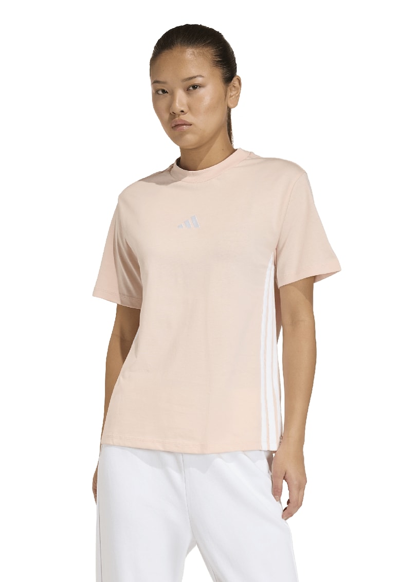 Tricou din bumbac cu decolteu la baza gatului - Alb/Piersica