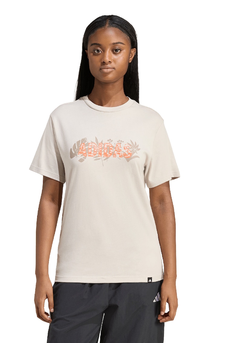 Tricou de bumbac cu logo - Crem