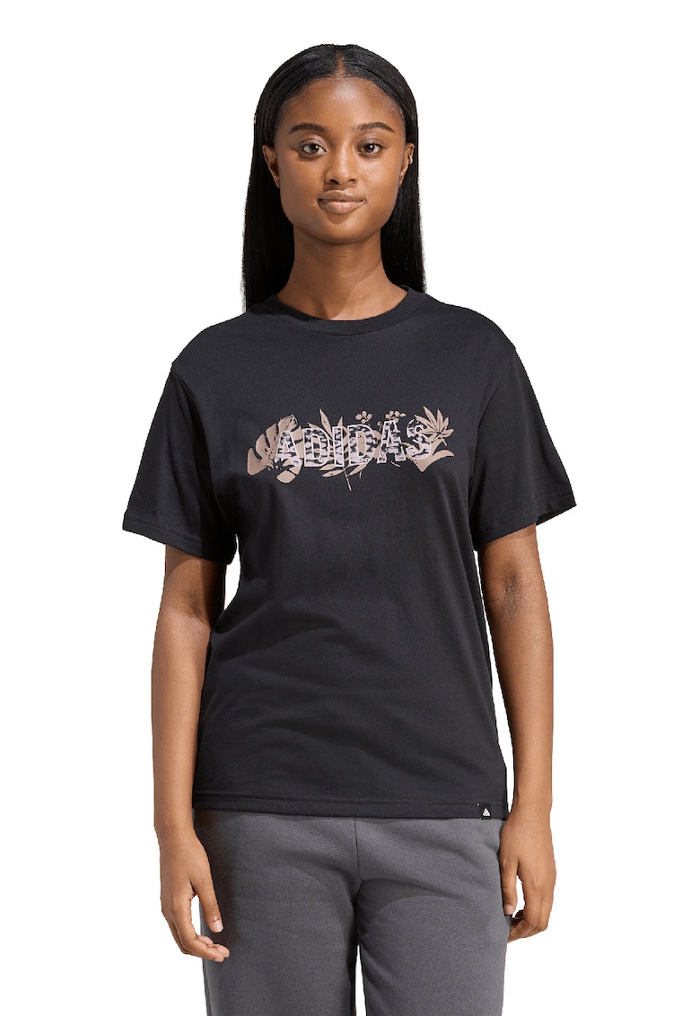 Tricou de bumbac cu logo - Negru/Maro taupe