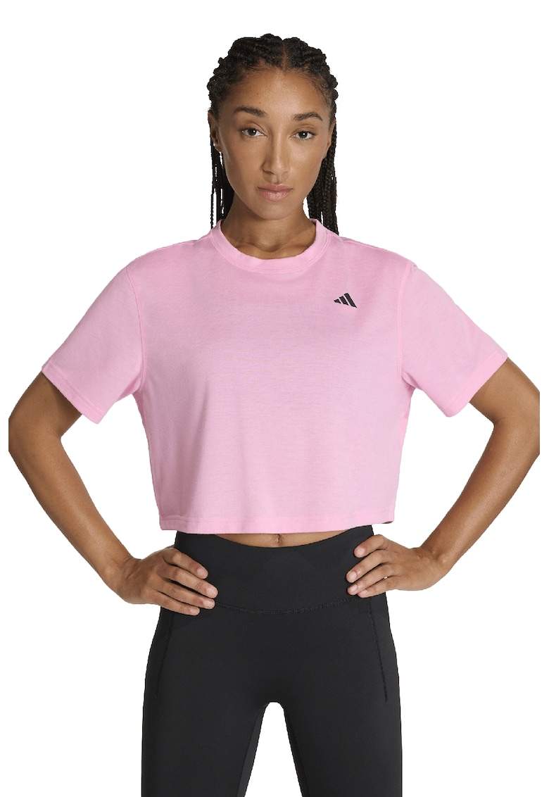 Tricou crop pentru fitness - Roz pastel
