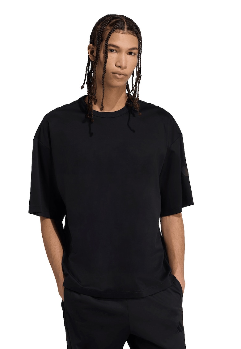 Tricou cu decolteu rotund si logo - Negru
