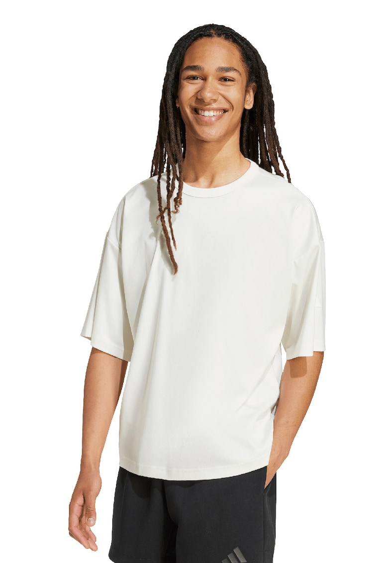 Tricou cu decolteu rotund si logo - Alb murdar