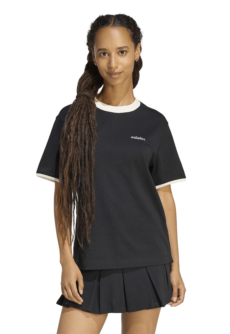 Tricou cu detalii contrastante si logo brodat - Negru