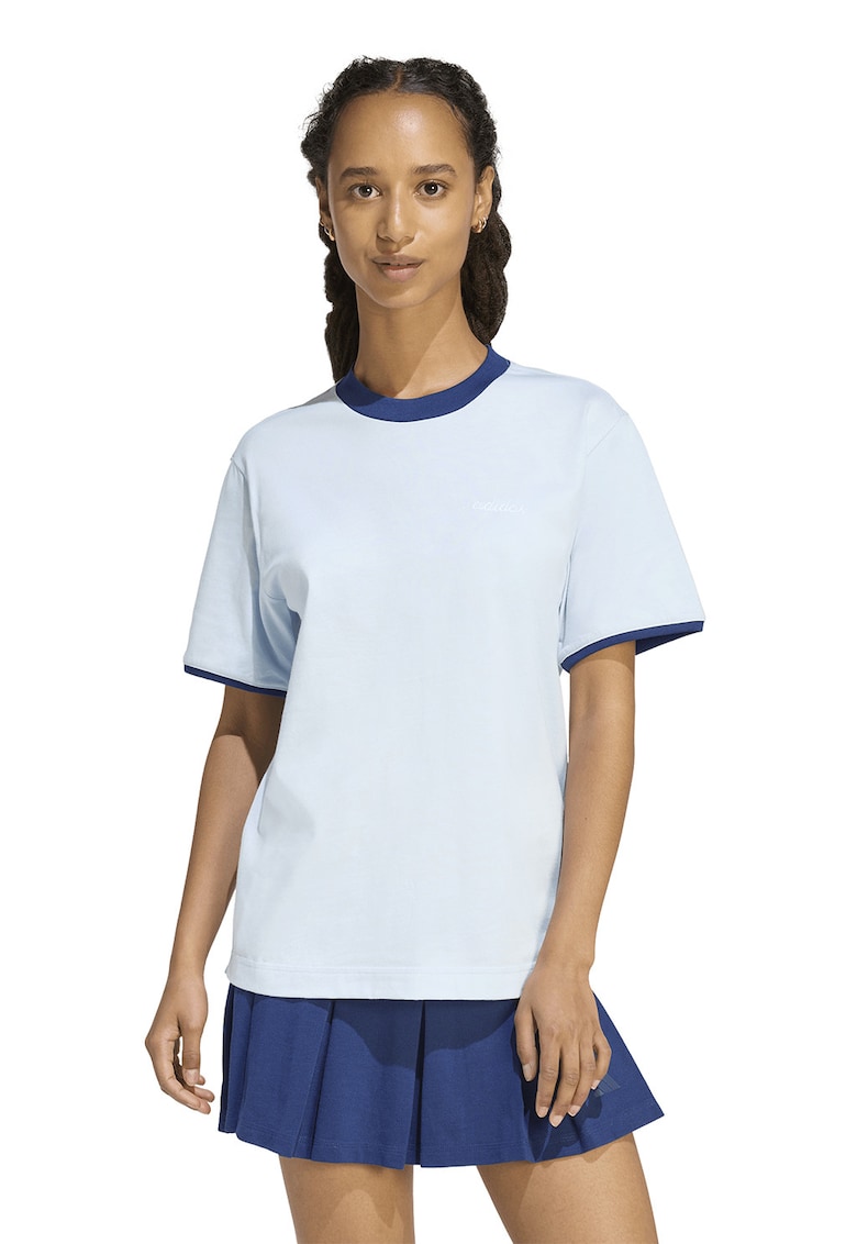 Tricou cu detalii contrastante si logo brodat - Albastru pal