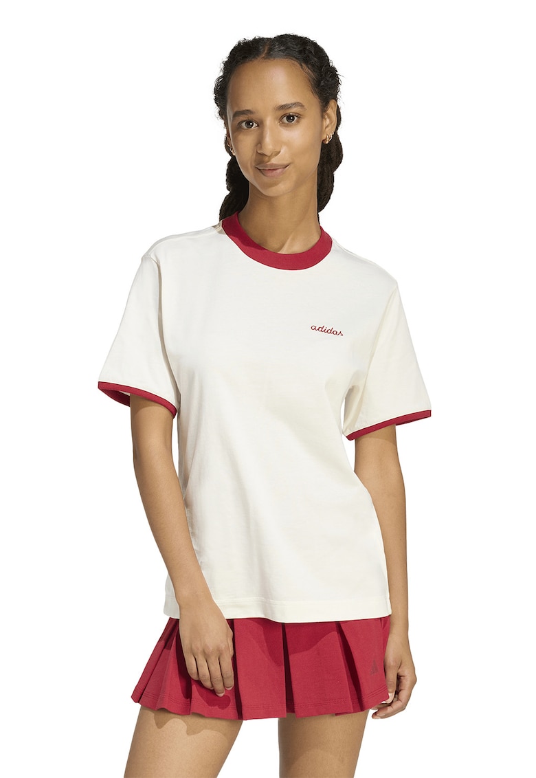 Tricou cu detalii contrastante si logo brodat - Alb murdar