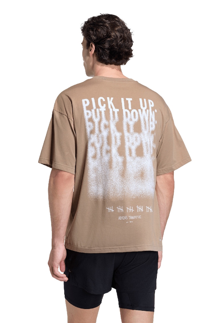 Tricou din amestec de bumbac cu imprimeu logo pentru antrenament - Alb/Maro deschis