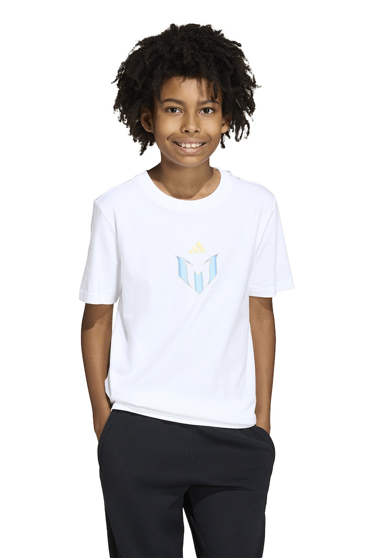 Tricou de bumbac cu imprimeu pentru fotbal Messi - Alb optic
