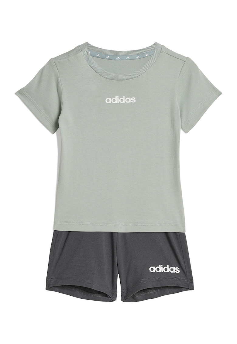 Set de pantaloni scurti si tricou din bumbac - 2 Piese - Verde pal/Gri inchis