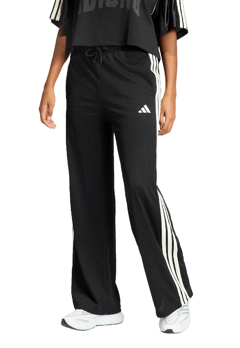 Pantaloni de trening cu croiala dreapta si slituri laterale cu capse - Negru