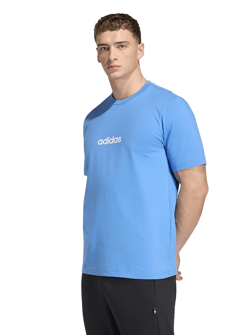 Tricou cu logo pe piept si decolteu la baza gatului - Alb murdar/Albastru