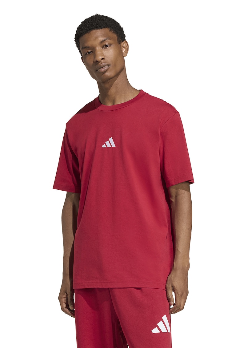 Tricou din bumbac cu logo brodat - Alb/Rosu vermillion
