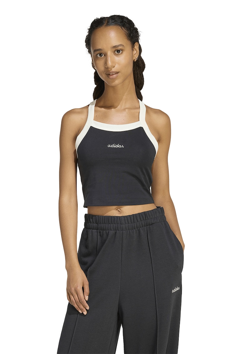 Top crop cu logo - Negru