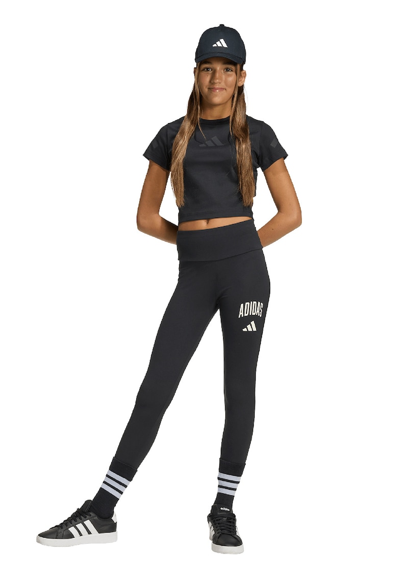 Colanti cu talie medie si imprimeu logo - Negru/Alb murdar