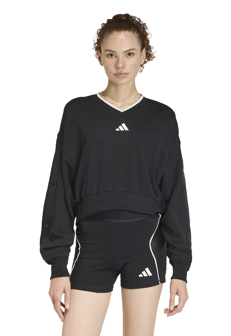 Bluza de trening cu croiala crop si decolteu in V Stadium - Alb/Negru