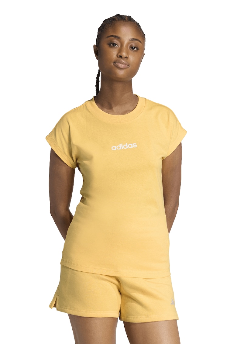 Tricou de bumbac cu decolteu rotund Essentials - Alb/Galben sofran