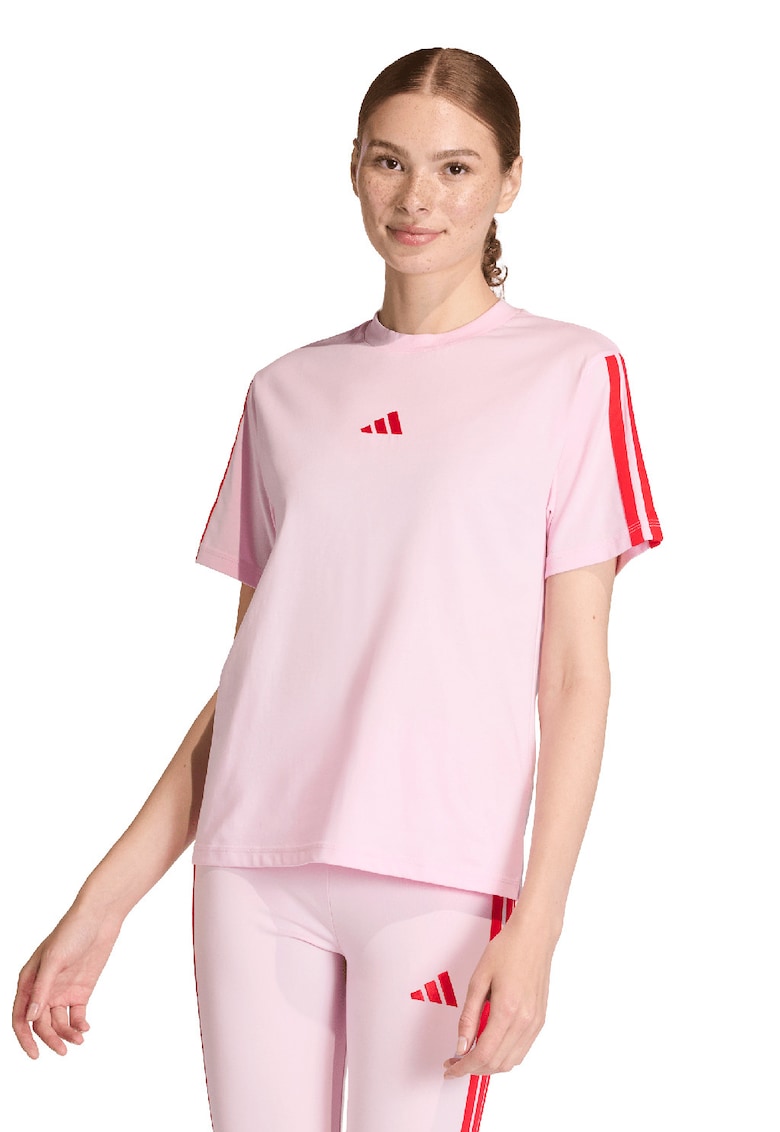 Tricou din bumbac cu decolteu la baza gatului - Roz