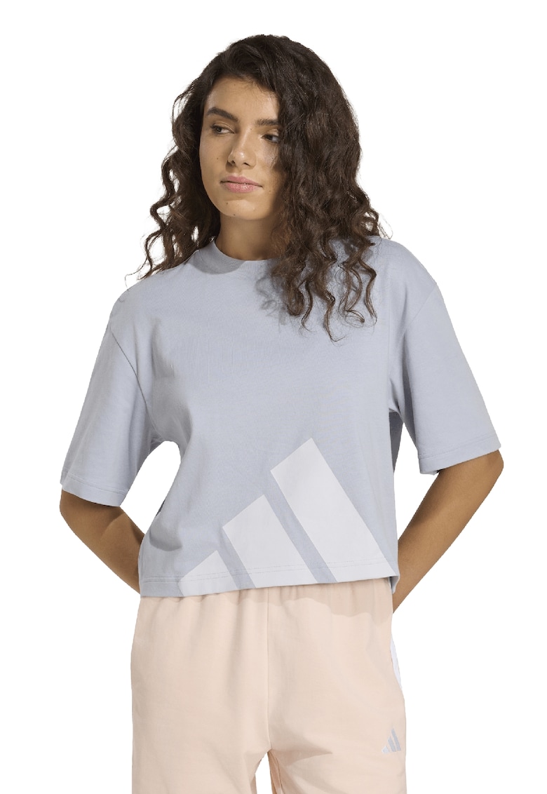Tricou crop cu croiala lejera Essential - Gri deschis