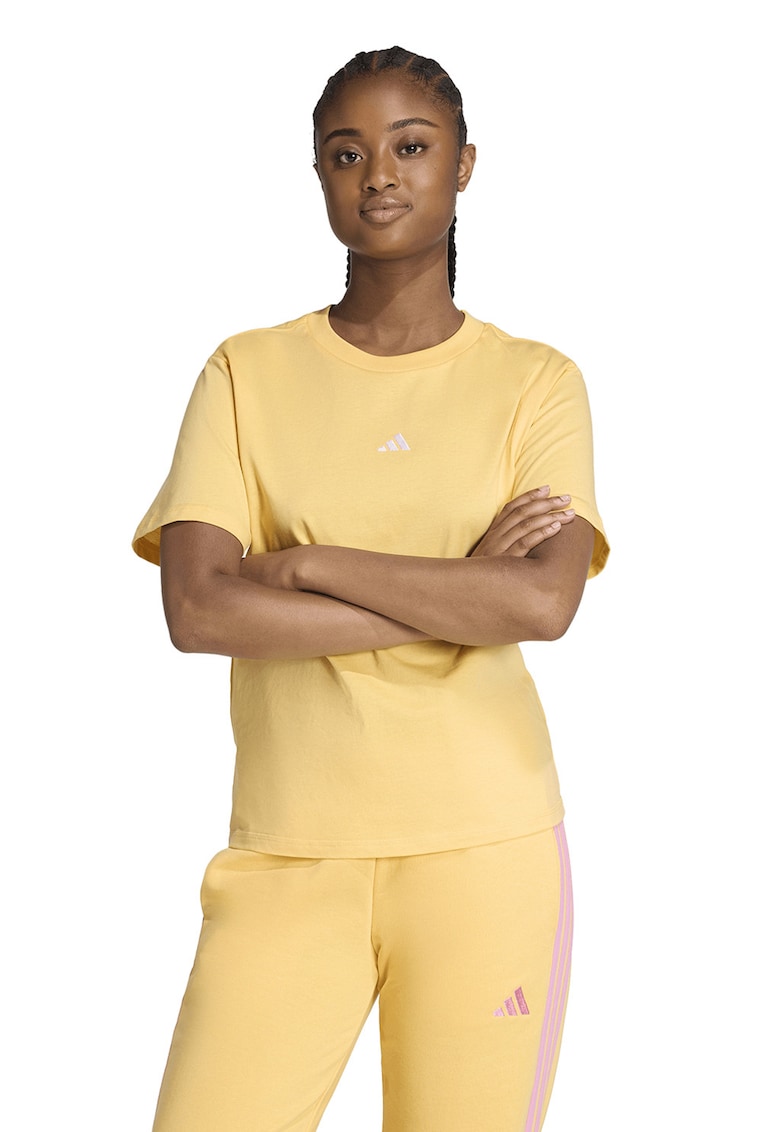 Tricou cu decolteu lrotund si logo discret - Galben