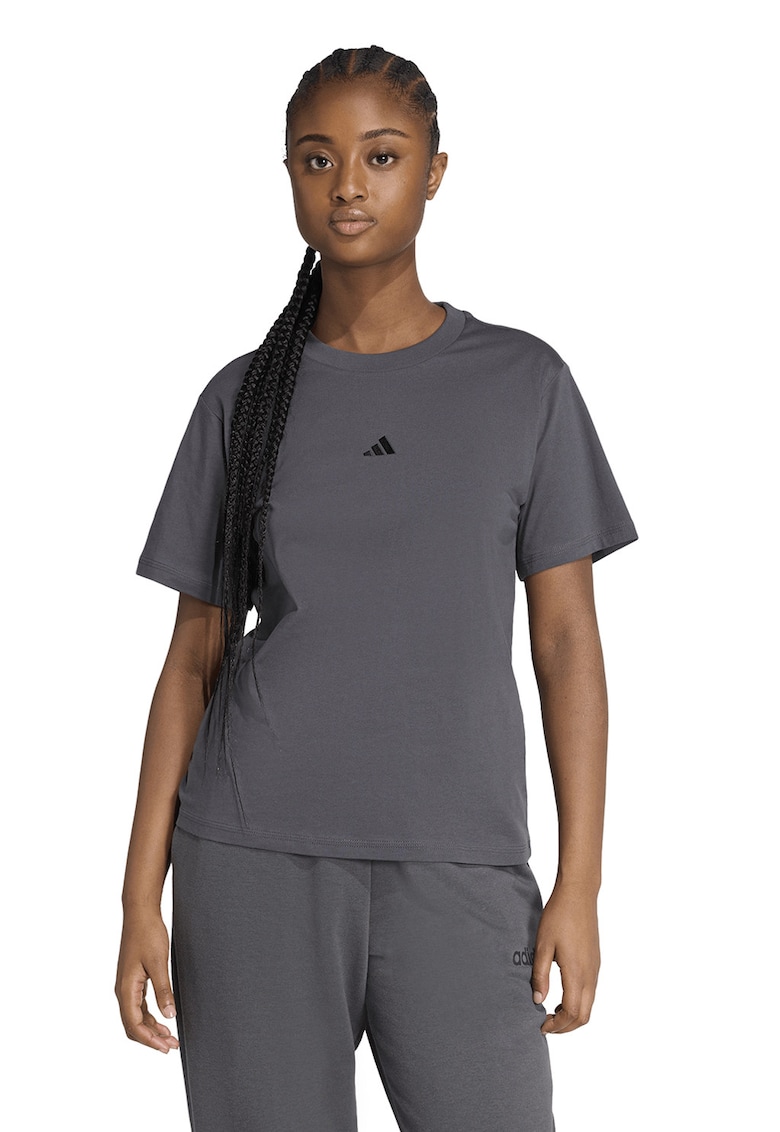 Tricou cu decolteu lrotund si logo discret - Negru/Gri