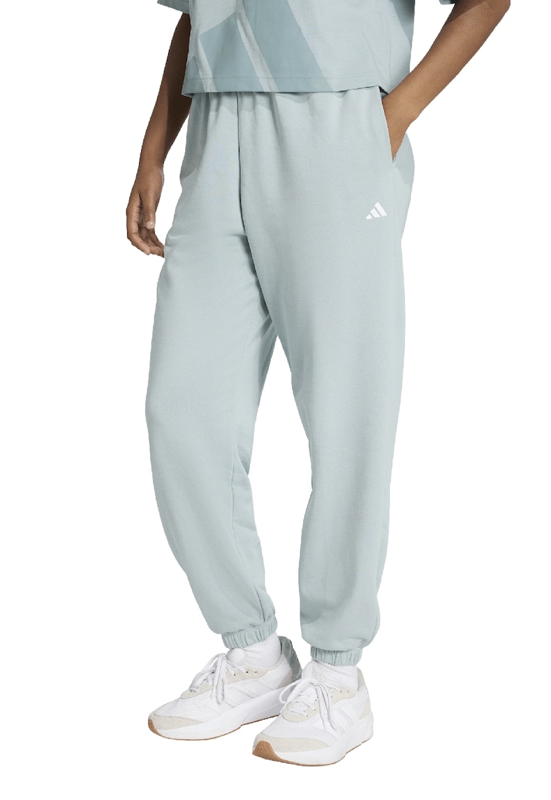 Pantaloni de trening cu snur in talie si croiala conica - Alb/Albastru pastel