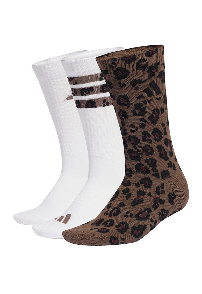 Set de sosete lungi cu model - 3 perechi - Alb/Maro