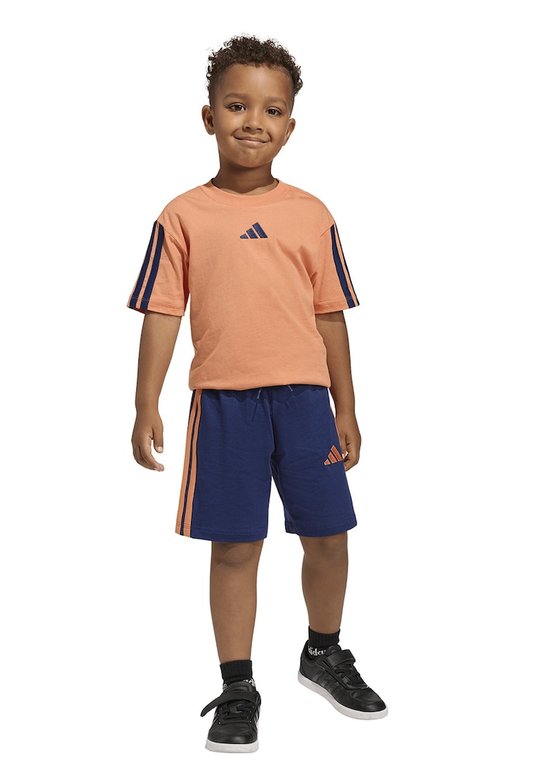 Set de pantaloni scurti si tricou din bumbac - Albastru inchis/Portocaliu pal