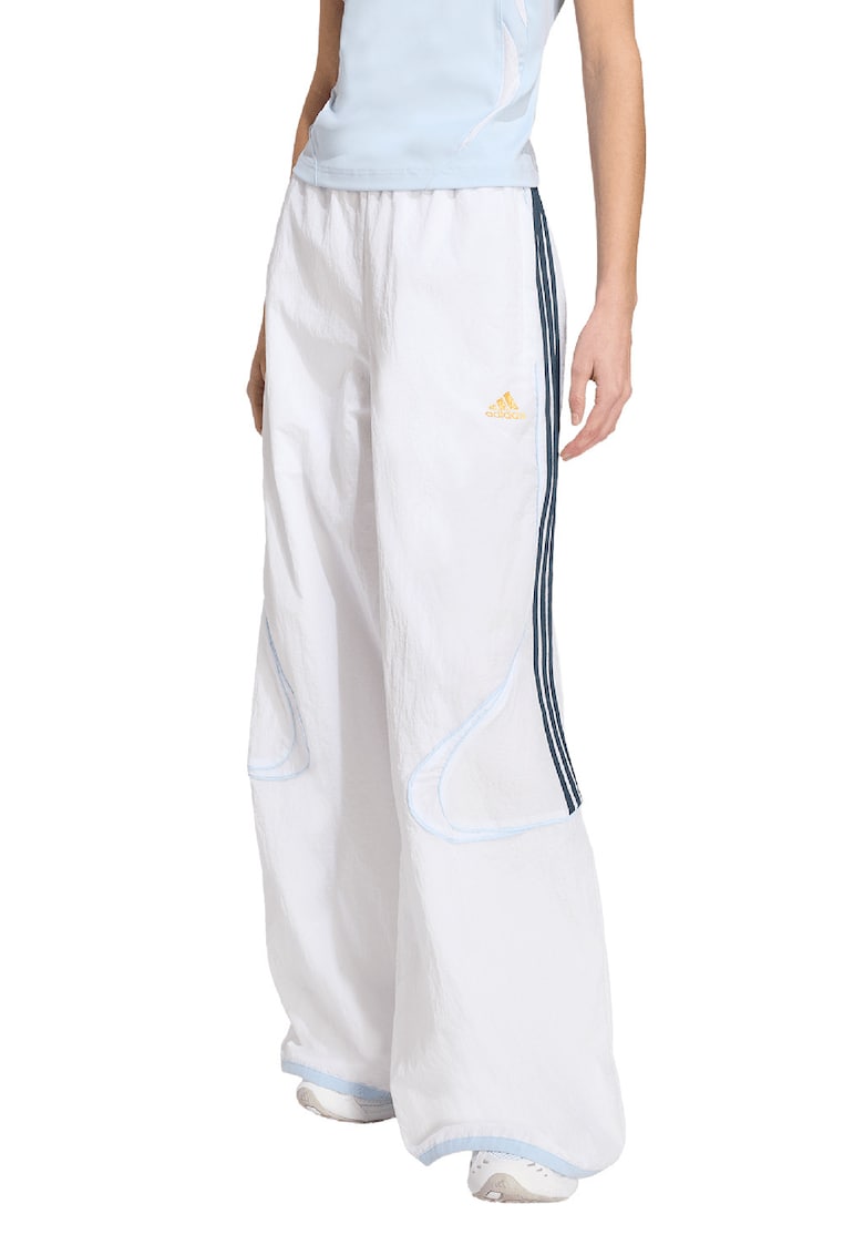 Pantaloni cu croiala ampla si benzi contrastante - Alb/Bleumarin